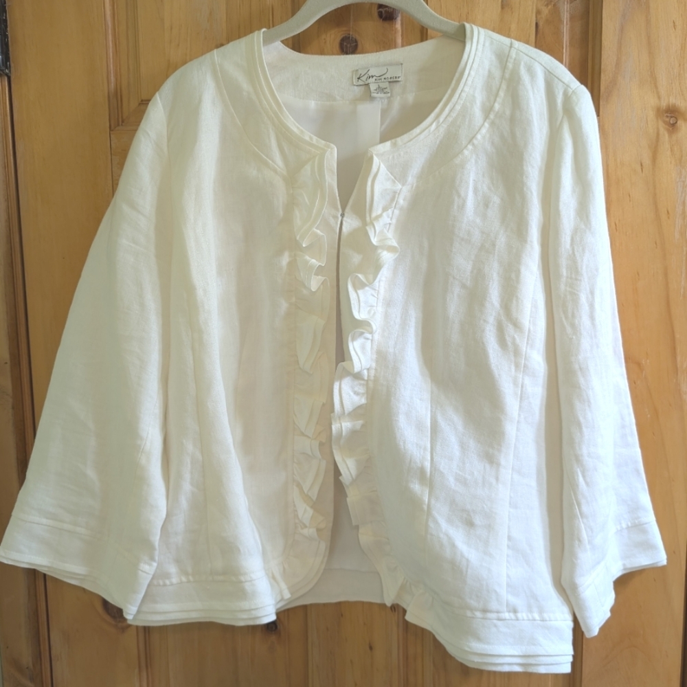 Kim Rogers White Linen Lined Jacket Size Large